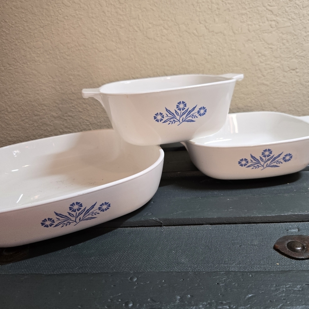 3 pc Vintage Corningware Blue Cornflower Casserole Baking Dishes No Lids - Picture 2 of 8
